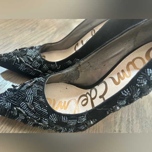 SAM EDELMAN Dani Black Suede Beaded 4" High Heel Women’s size 5 - Picture 3 of 14